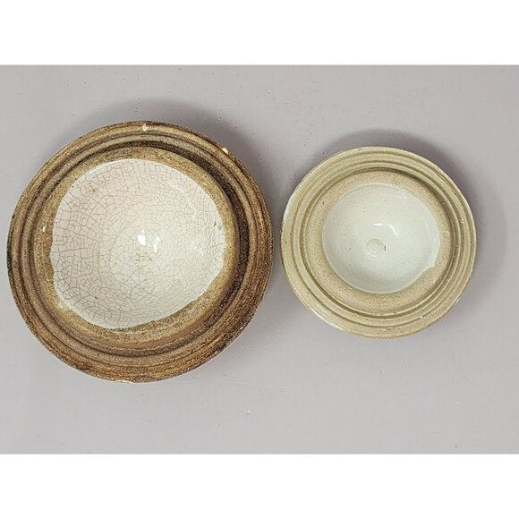 Antique Ceramic Lid Set Pair‎ With Glazed Finish White - Picture 2 of 8